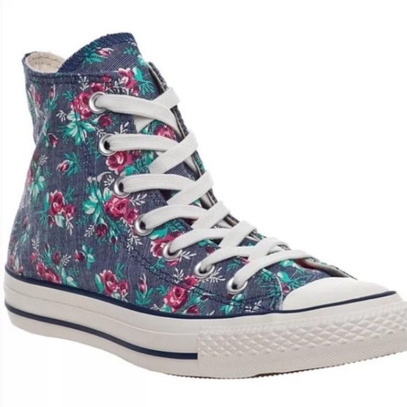 Converse Shoes - Floral Denim Converse High Tops